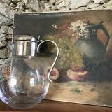 Art Deco carafe in silver metal and blown glass