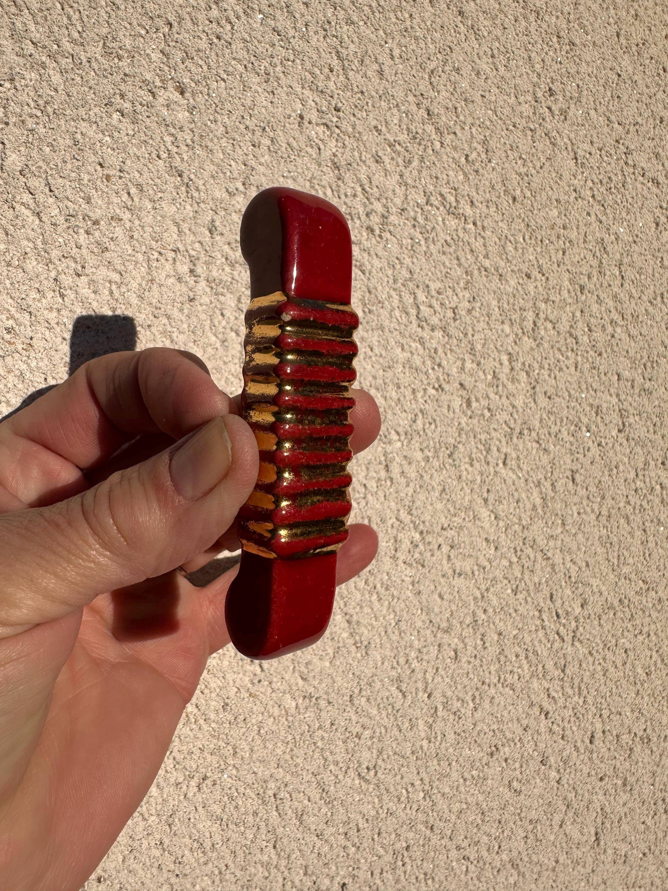 Art Deco knife rests (x6) – Red and gold glass, geometric