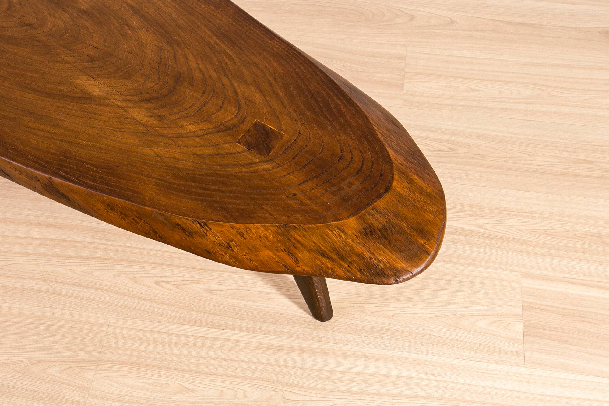 Brutalist Solid Oak Slab Coffee Table, Central Europe, 1960s–1970s