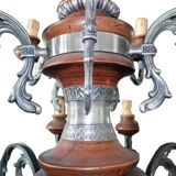 Lampadario in stile barocco a 15 luci in metallo e legno, anni '50