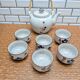 Japanese tea service stoneware bamboo teapot 6 cups 70s hand-painted blueberry