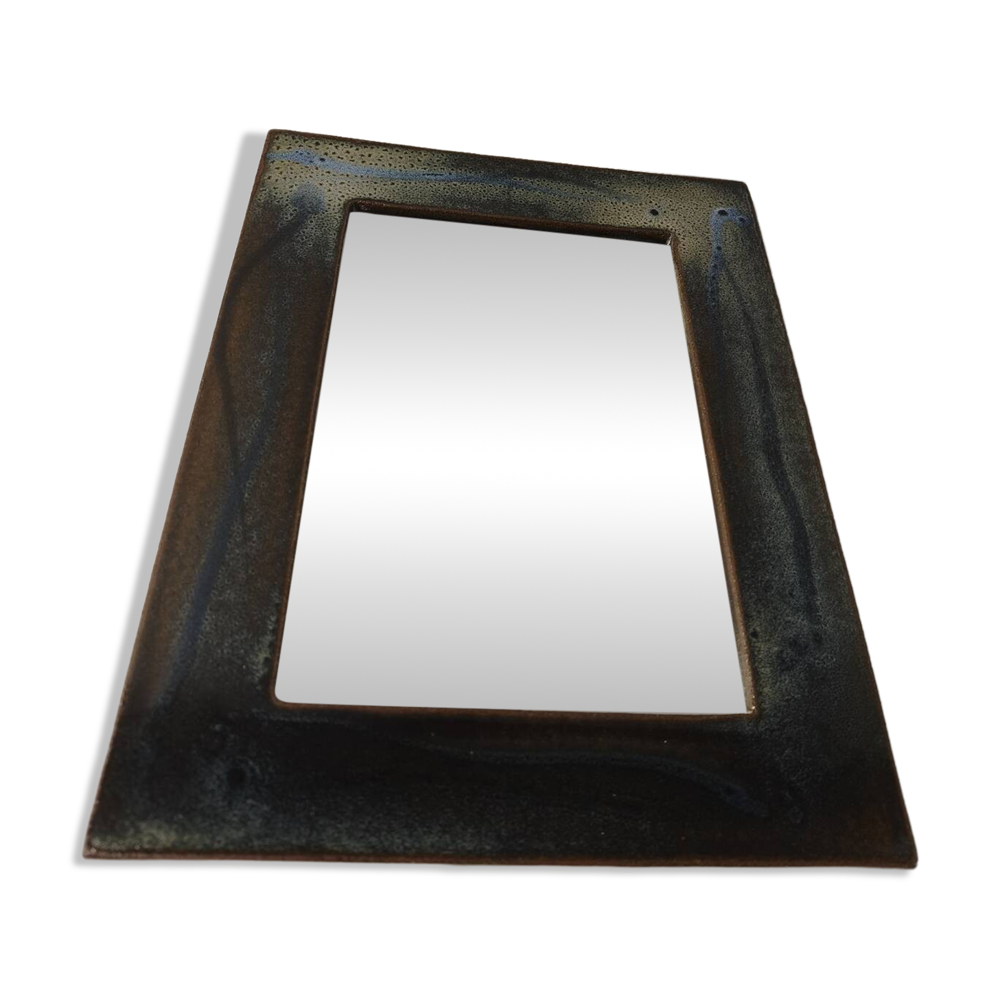 Vintage Enamelled Ceramic Mirror – Atelier de la Bâtisse (1960s)