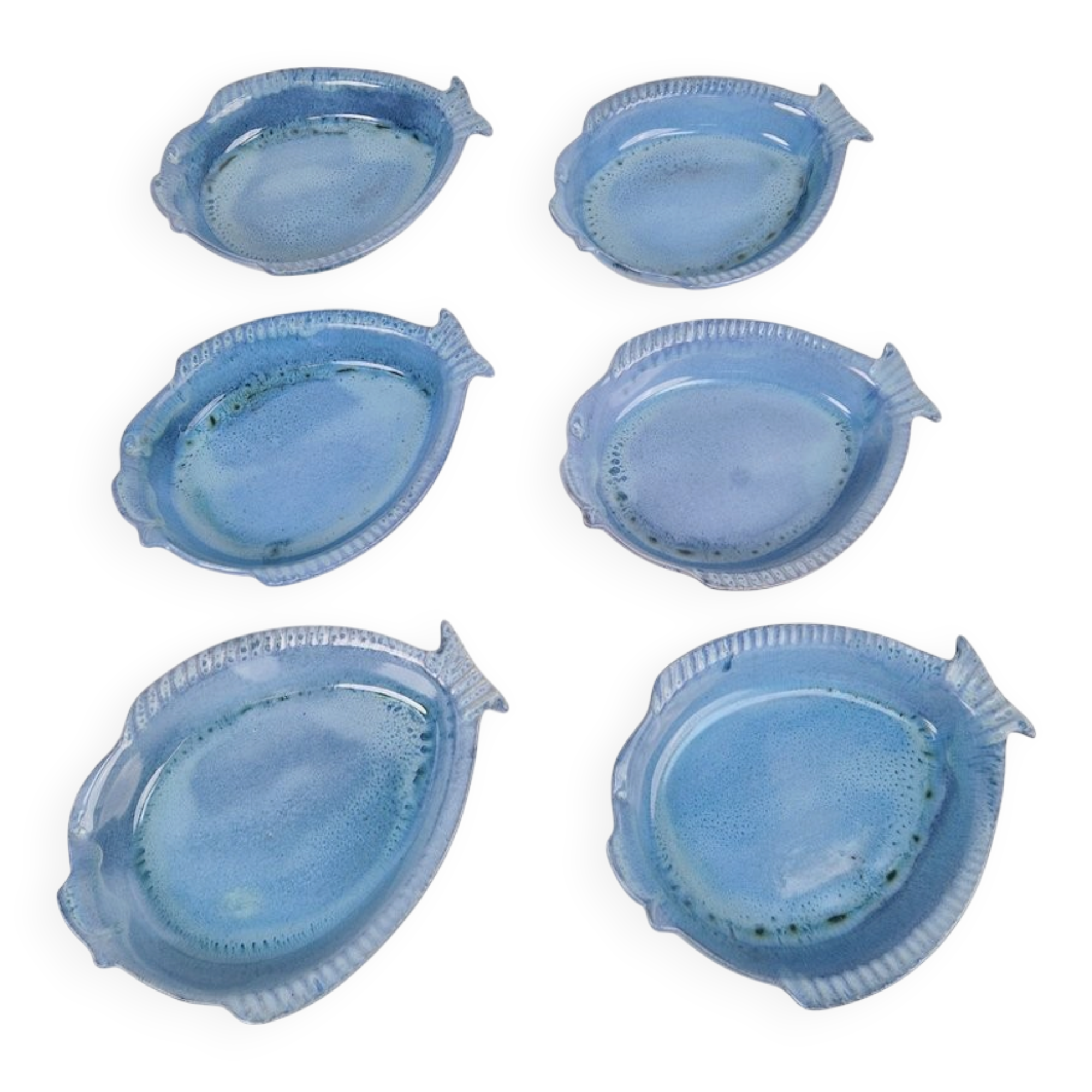 Assiettes en céramique bleue en forme de poisson par Aimé De Grimaud, France, 1970, ensemble de 6.