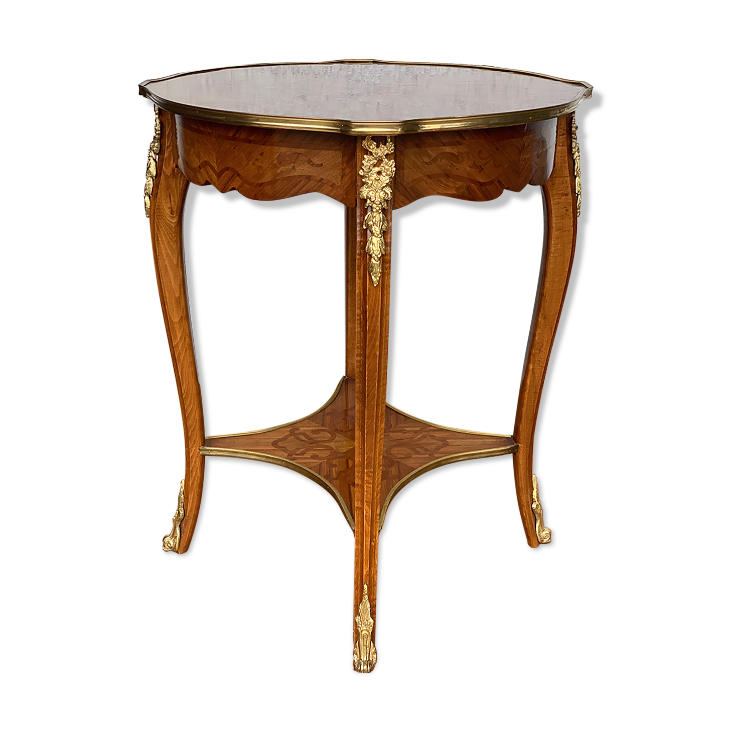 Rosewood table/pedestal and marquetry