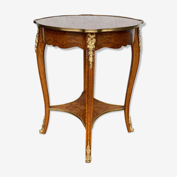 Rosewood table/pedestal and marquetry