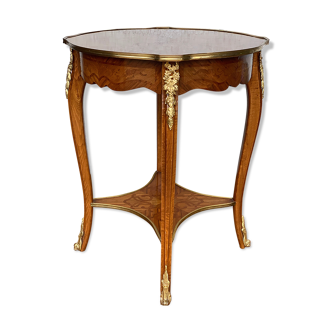 Rosewood table/pedestal and marquetry