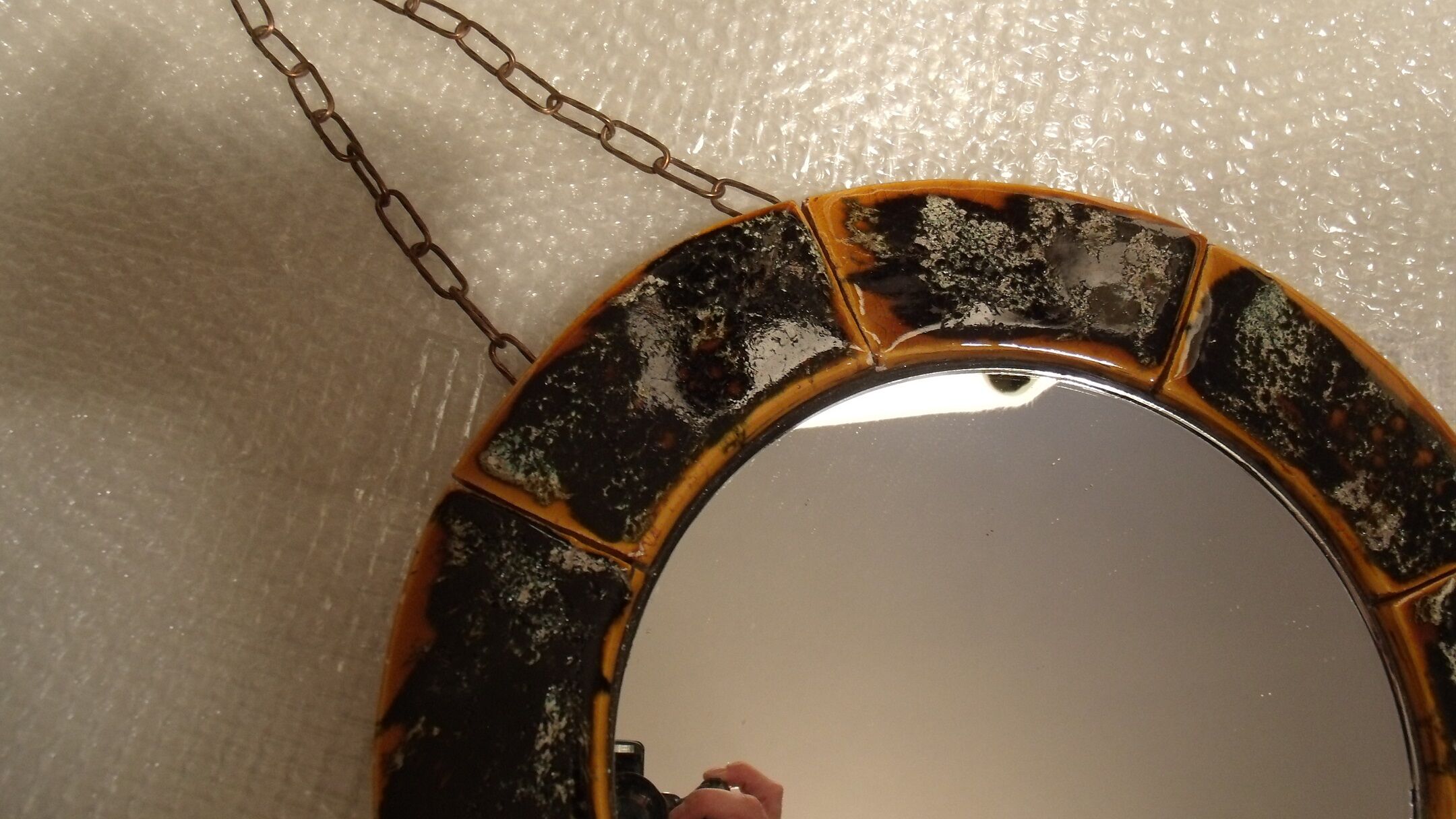 Old vintage round ceramic mirror