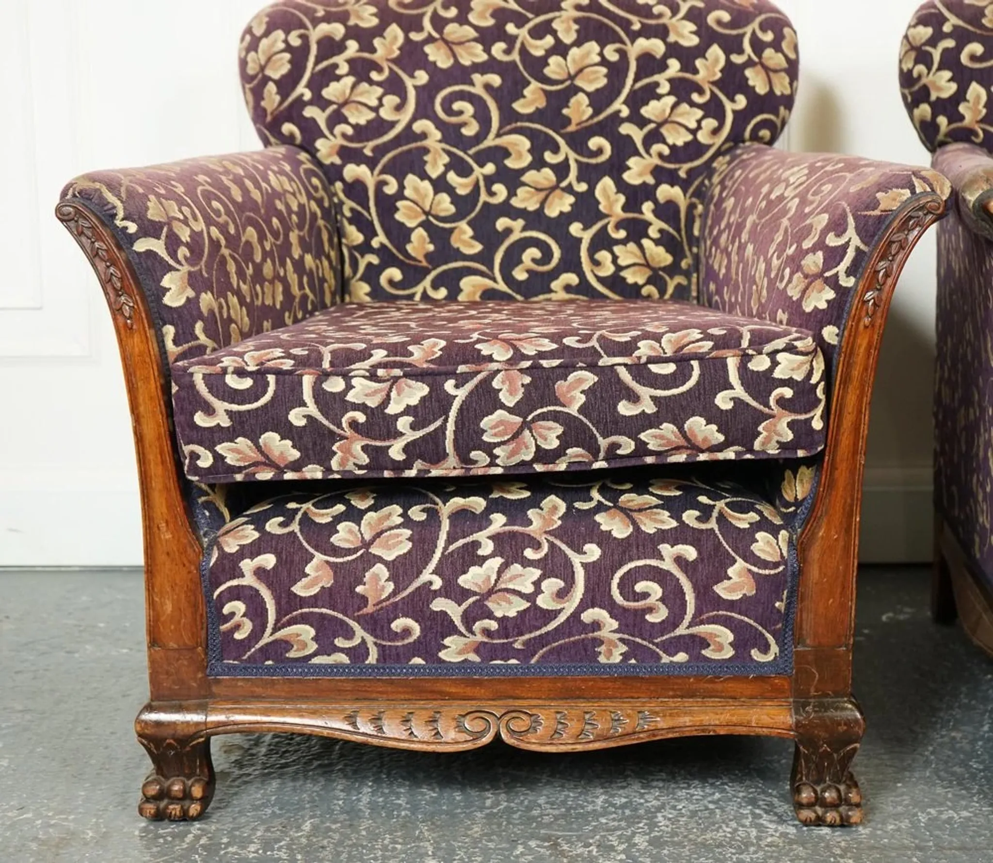Victorian Fabric Sofa and Armchairs, Set of 3
