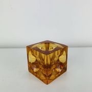 Bougeoir ice cube verre ambré années 60
