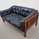 Mid-Century Modern Scandinavian Monte Carlo Sofa in Black Leather and Wood by Ingvar Stockum, 1965