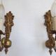 Pair French Gilt Bronze Single Wall Sconces Leaf & Feather Plume Detail