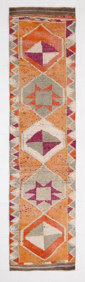 Soft Orange Vintage Wool Runner Rug For Kitchen, 74x307 Cm