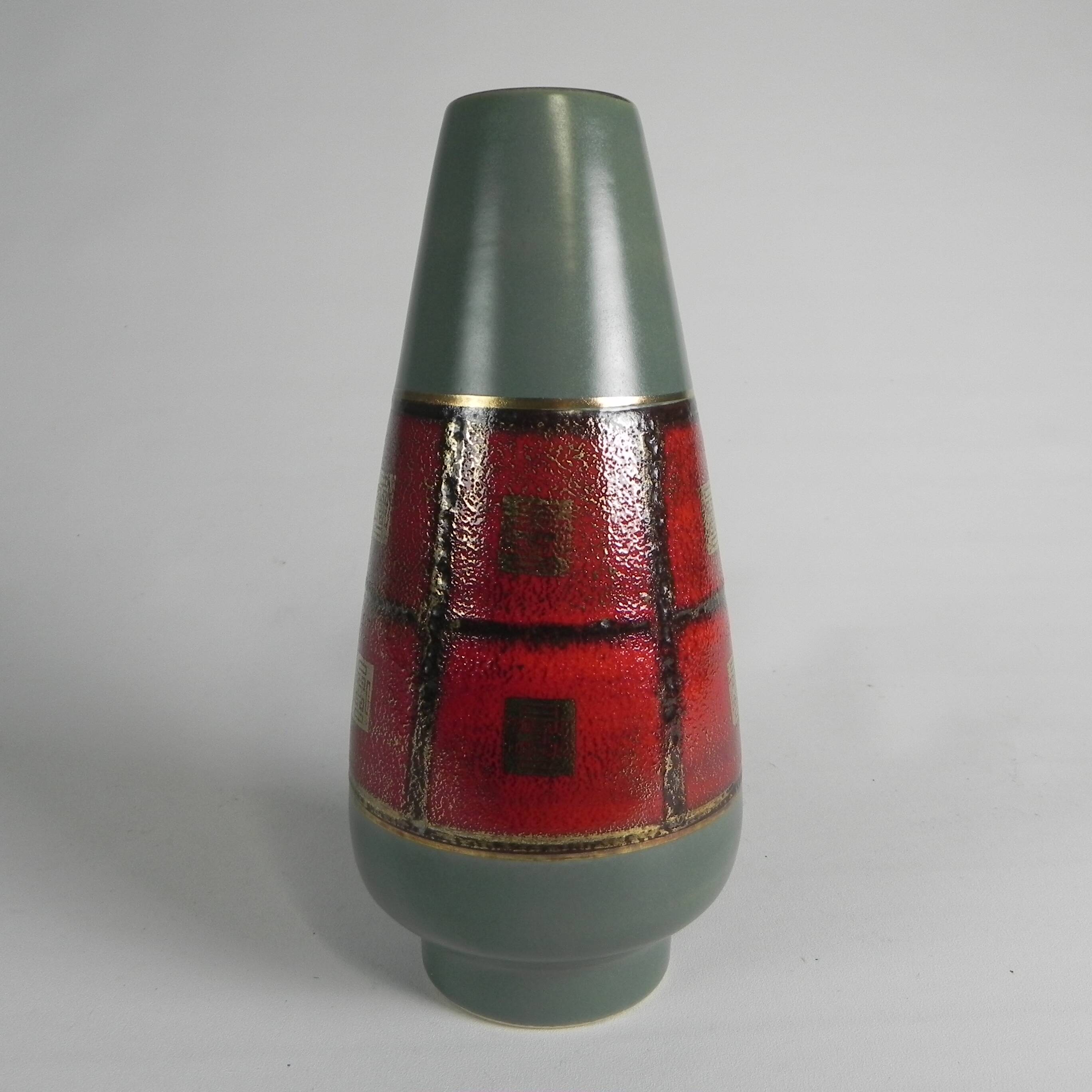 German vase in red and green ceramic, 1960s