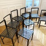 Lot de 8 chaises en acier brut patinées et cirées