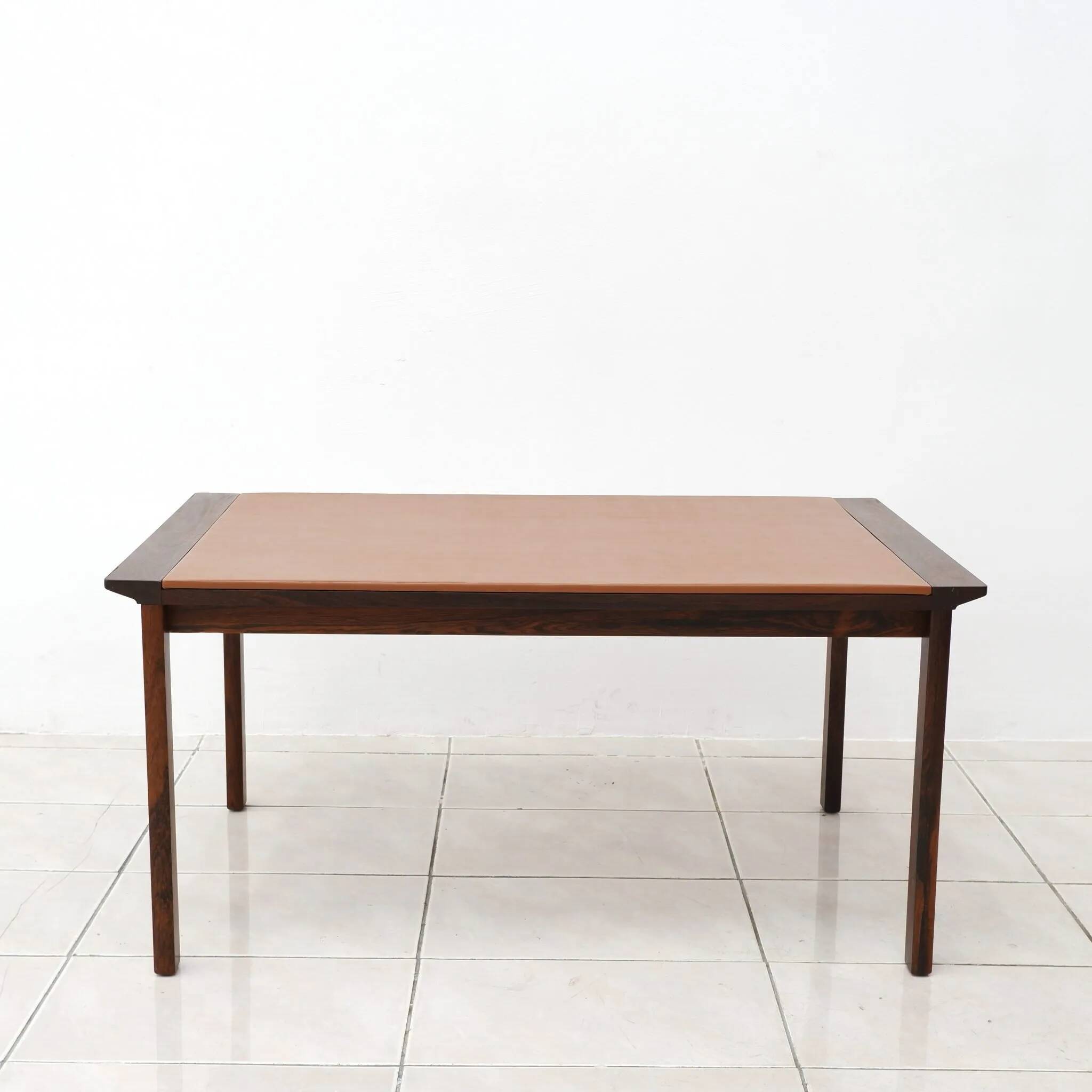 Rosewood and Leather Coffee Table by Hans Olsen