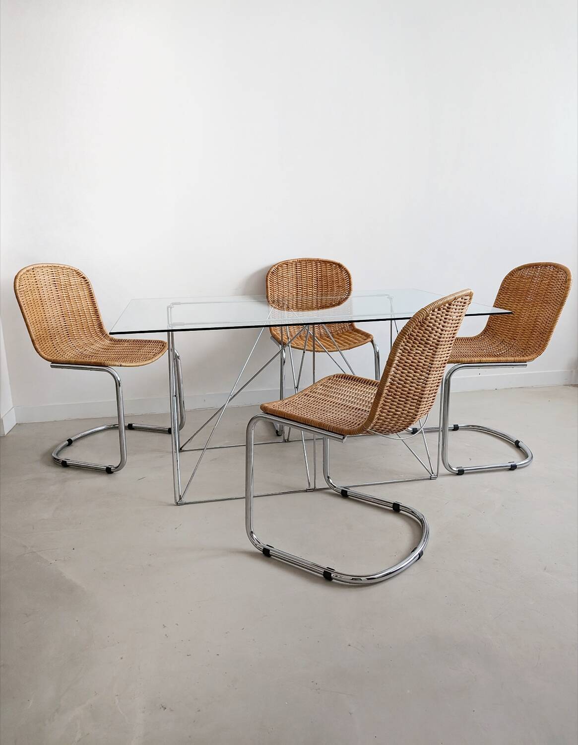 Folding steel and glass dining table by Max Sauze 1970s