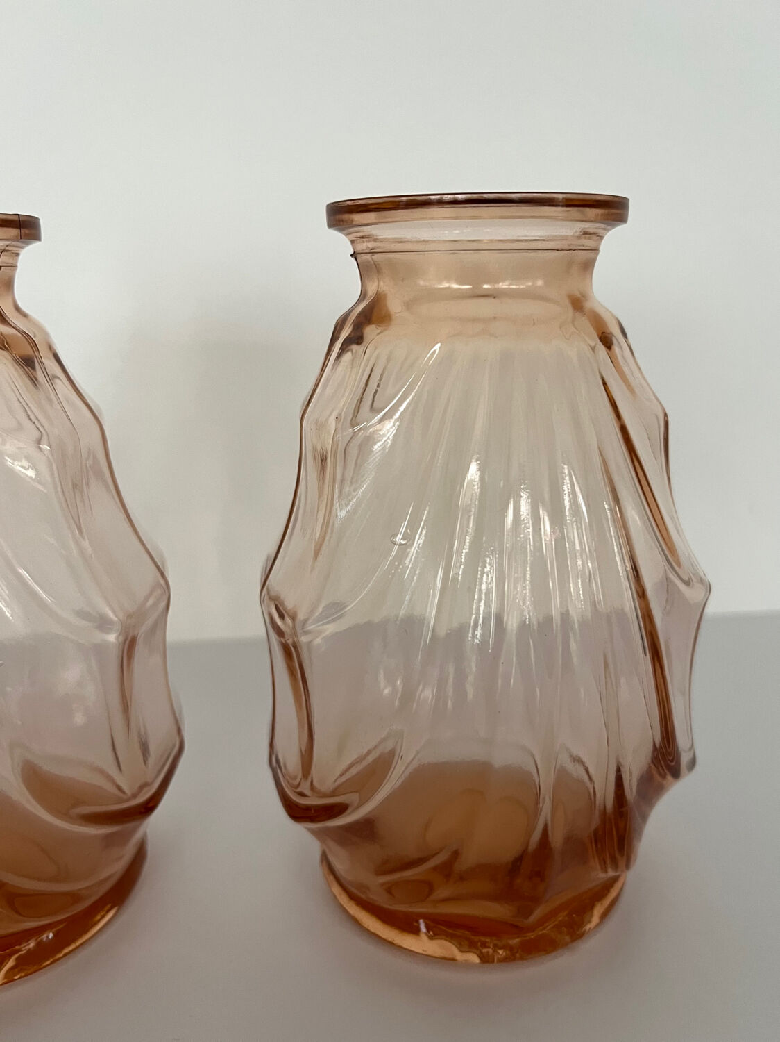 Pair of small pink glass Art Deco vases