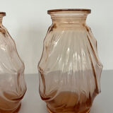Pair of small pink glass Art Deco vases