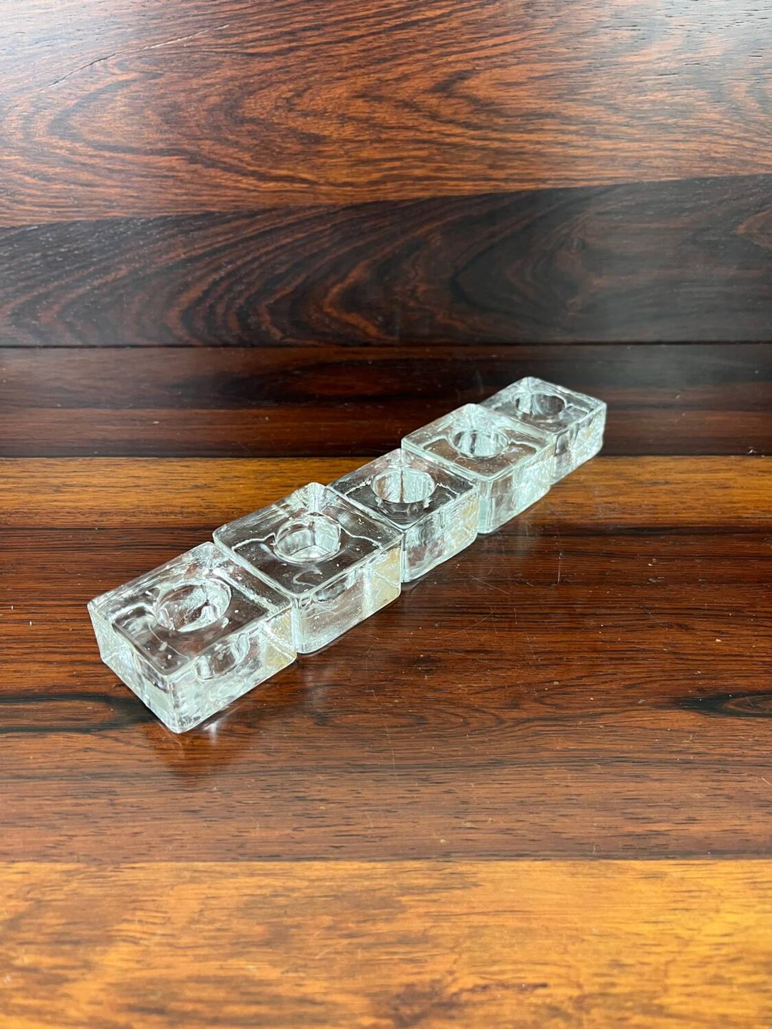 5 molded glass ice cube candle holders