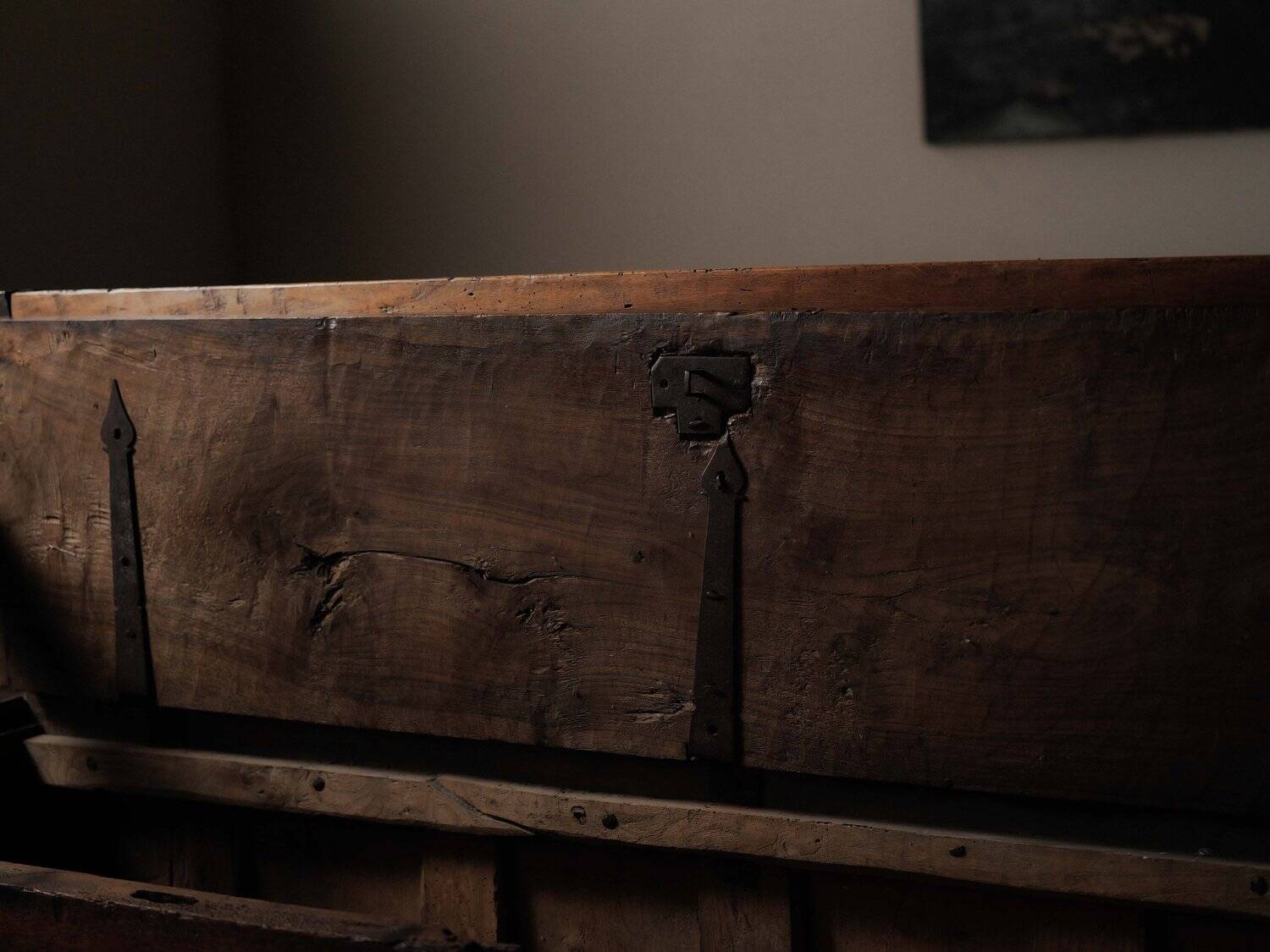 Carved solid wood bench-chest, 18th century