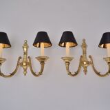 Pair brass wall lights sconces, twin arm, Neoclassical, 1950`s ca, English