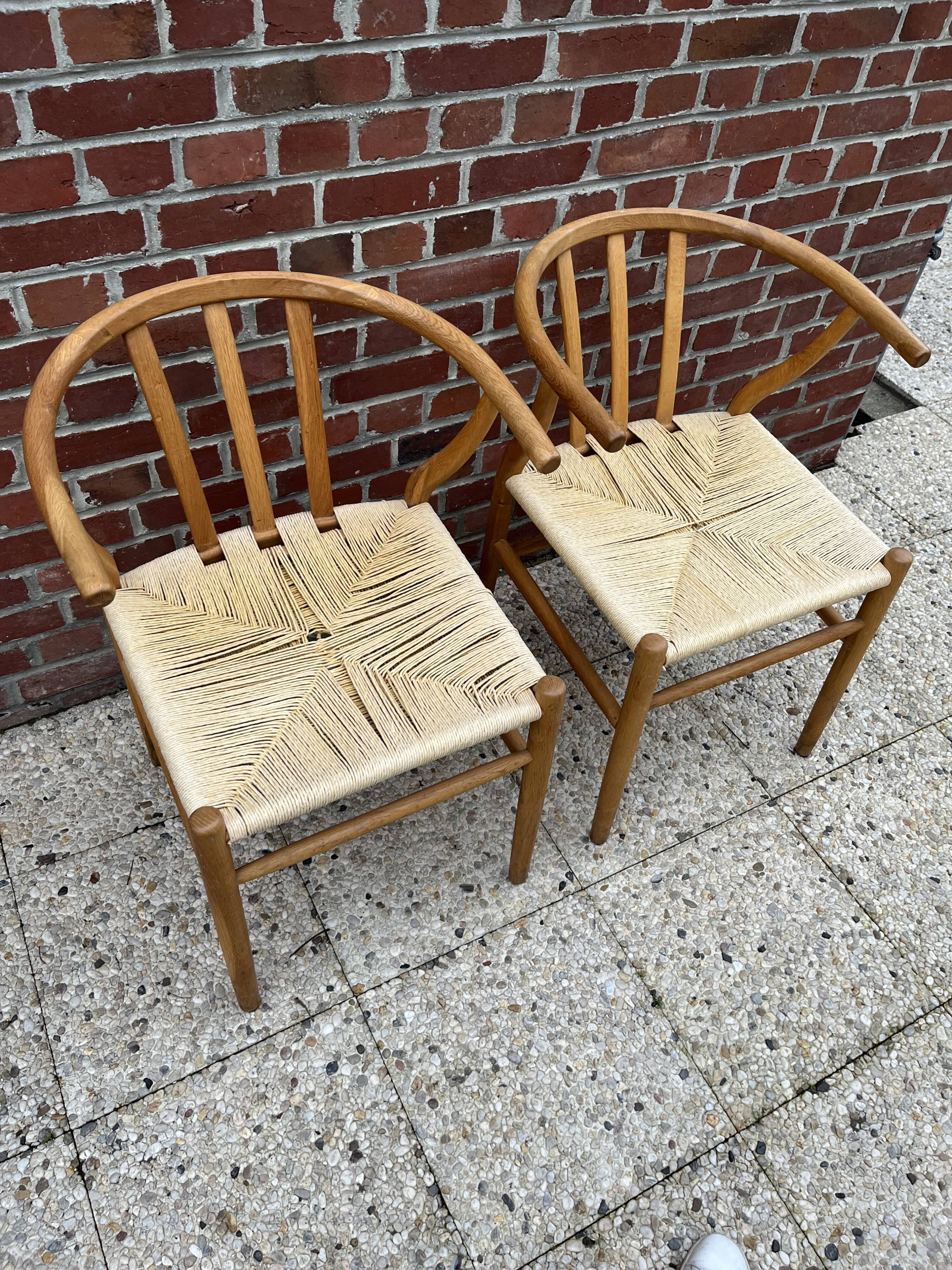 2 Scandinavian design chairs rope and teak