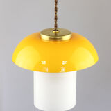 Mid-century yellow glass & brass mushroom pendant lamp