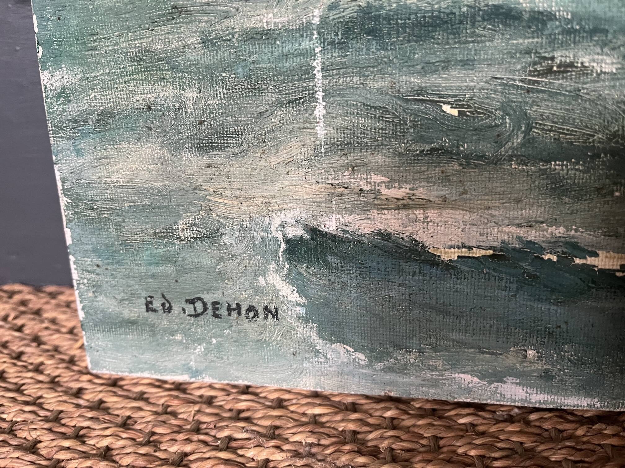 Tableau, paysage marin, gouache sur toile