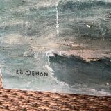 Tableau, paysage marin, gouache sur toile