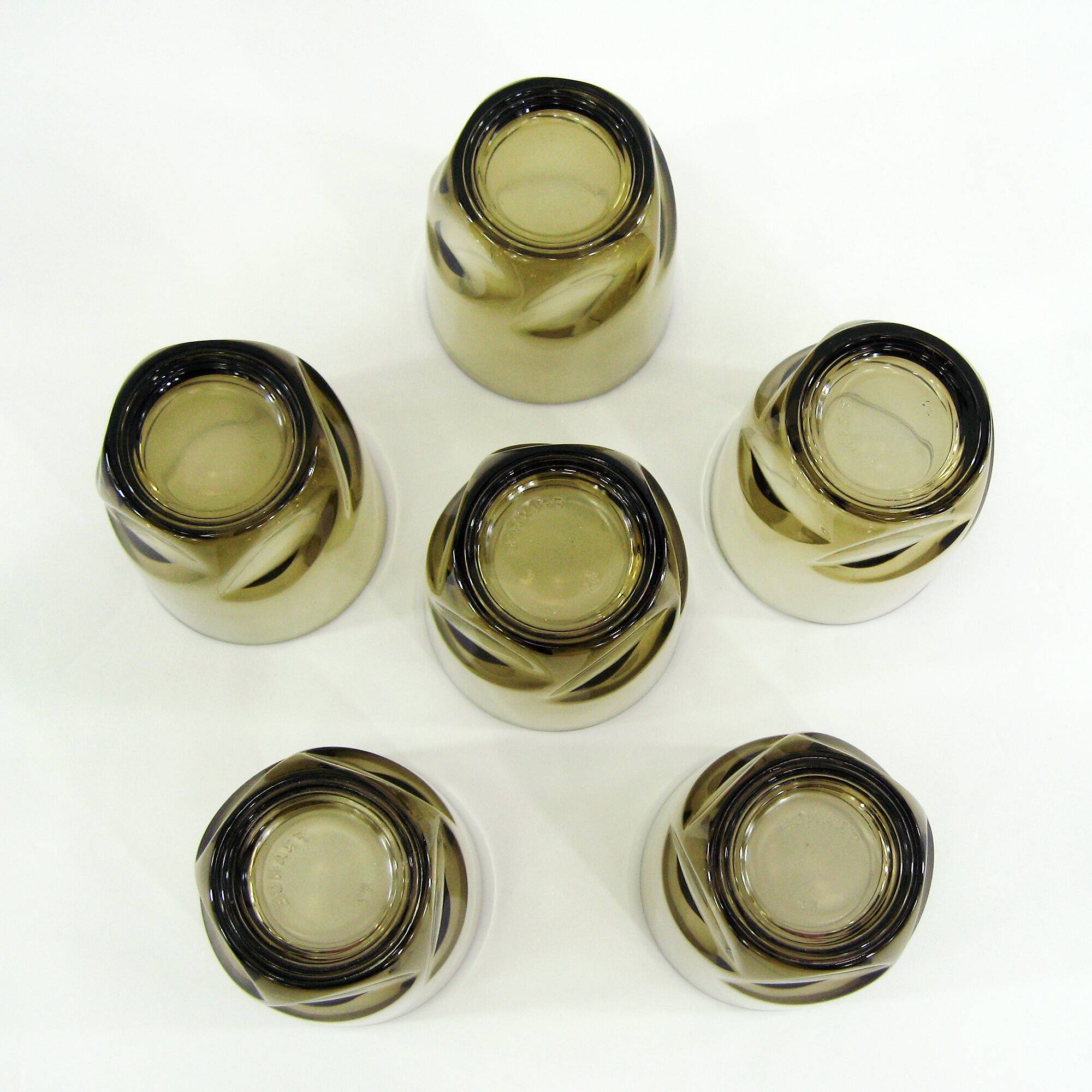 6 smoked twisted glass goblets - Luminarc Arcoroc France - vintage 70s