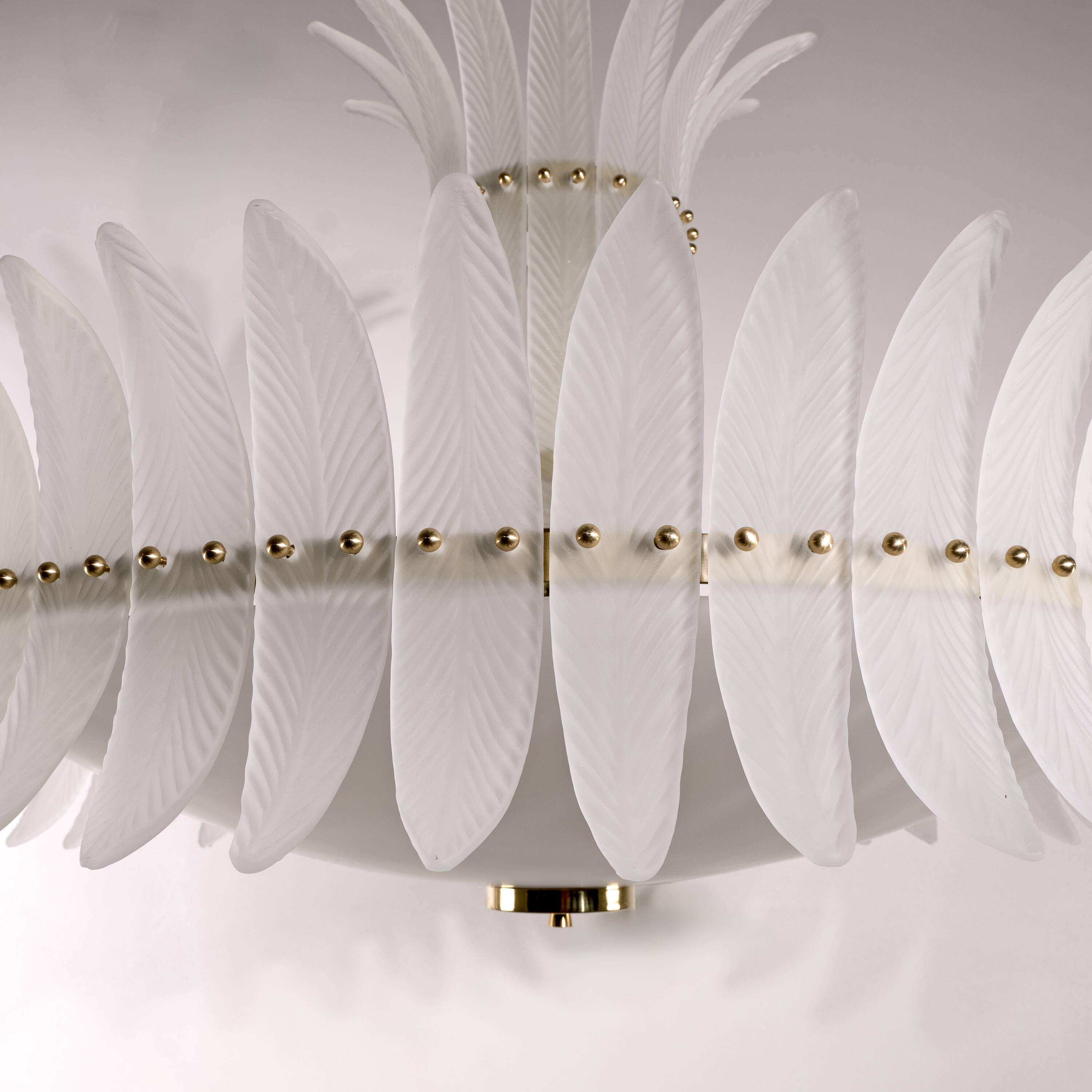 Italian Murano Glass Feather Chandelier with Brass Details