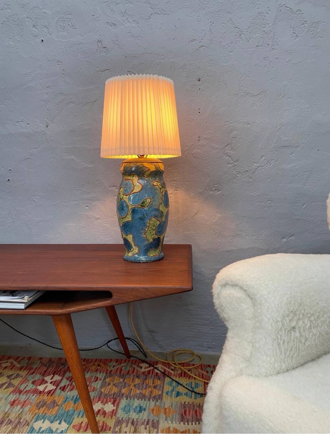 Antique Desk Lamp Michael Andersen & Son of Bornholm, Painted Pottery