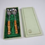 Vintage salad service Solingen in stainless steel and bamboo – Germany