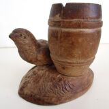 Pot à crayon bois sculpté oiseau