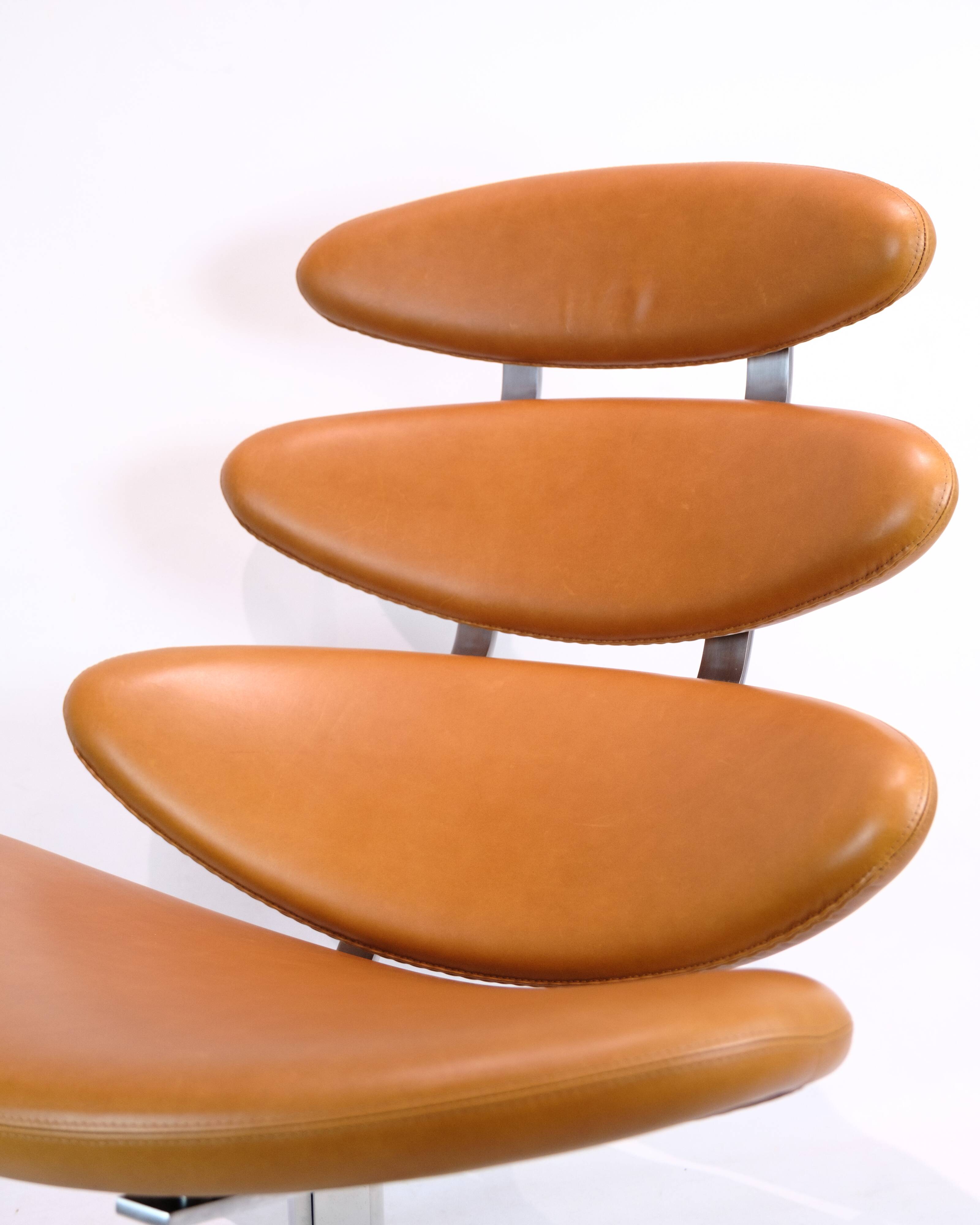 Corona Lounge Chair With Stool Model EJ 5 Made In Walnut Elegance Leather By Poul M. Volther
