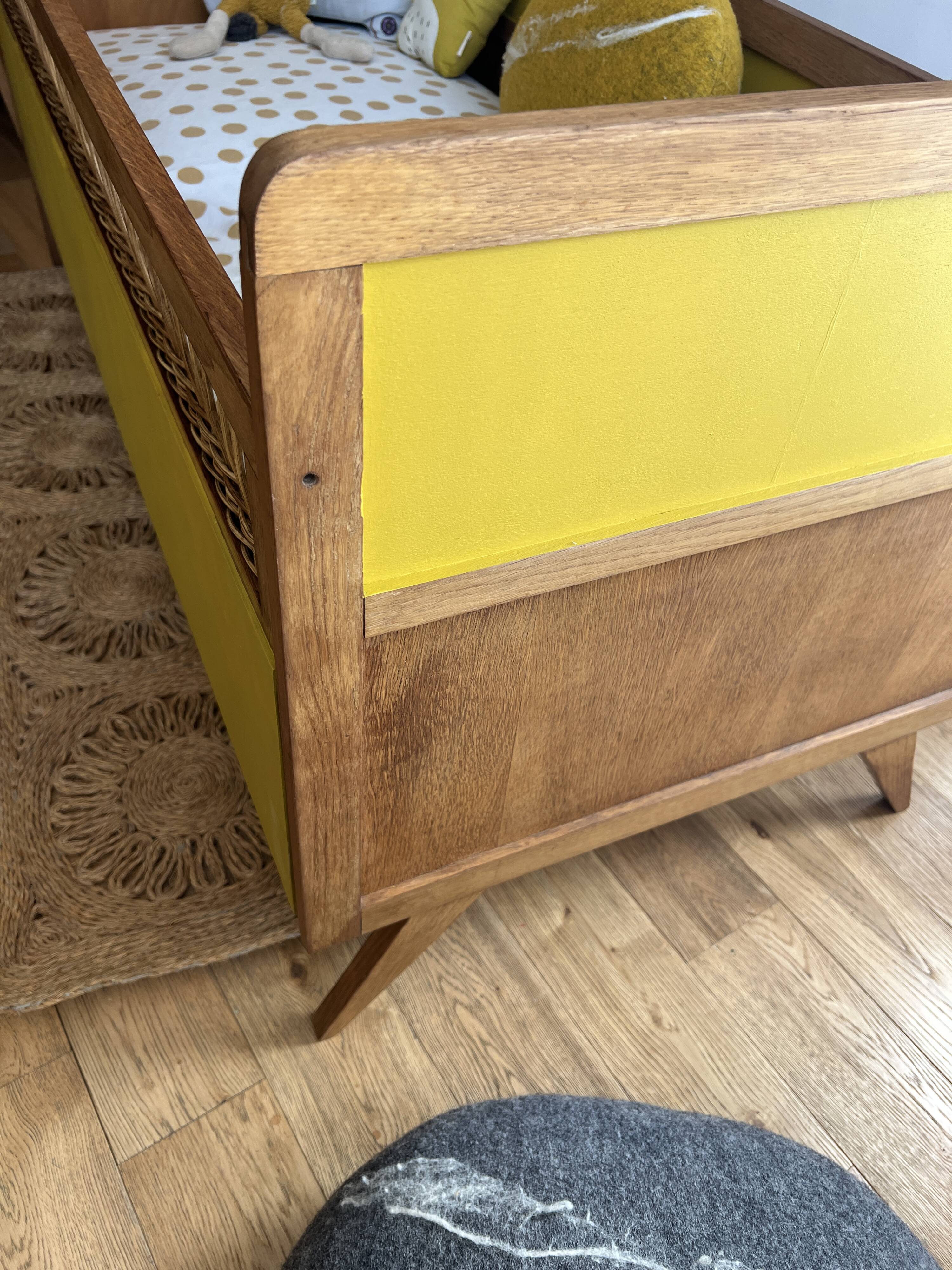 Vintage rattan and wood baby bed