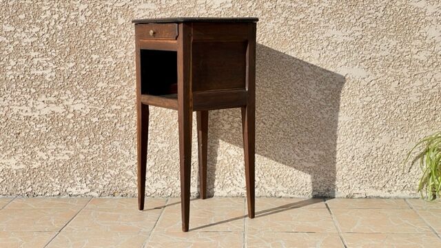 Solid oak bedside table and vintage compass legs