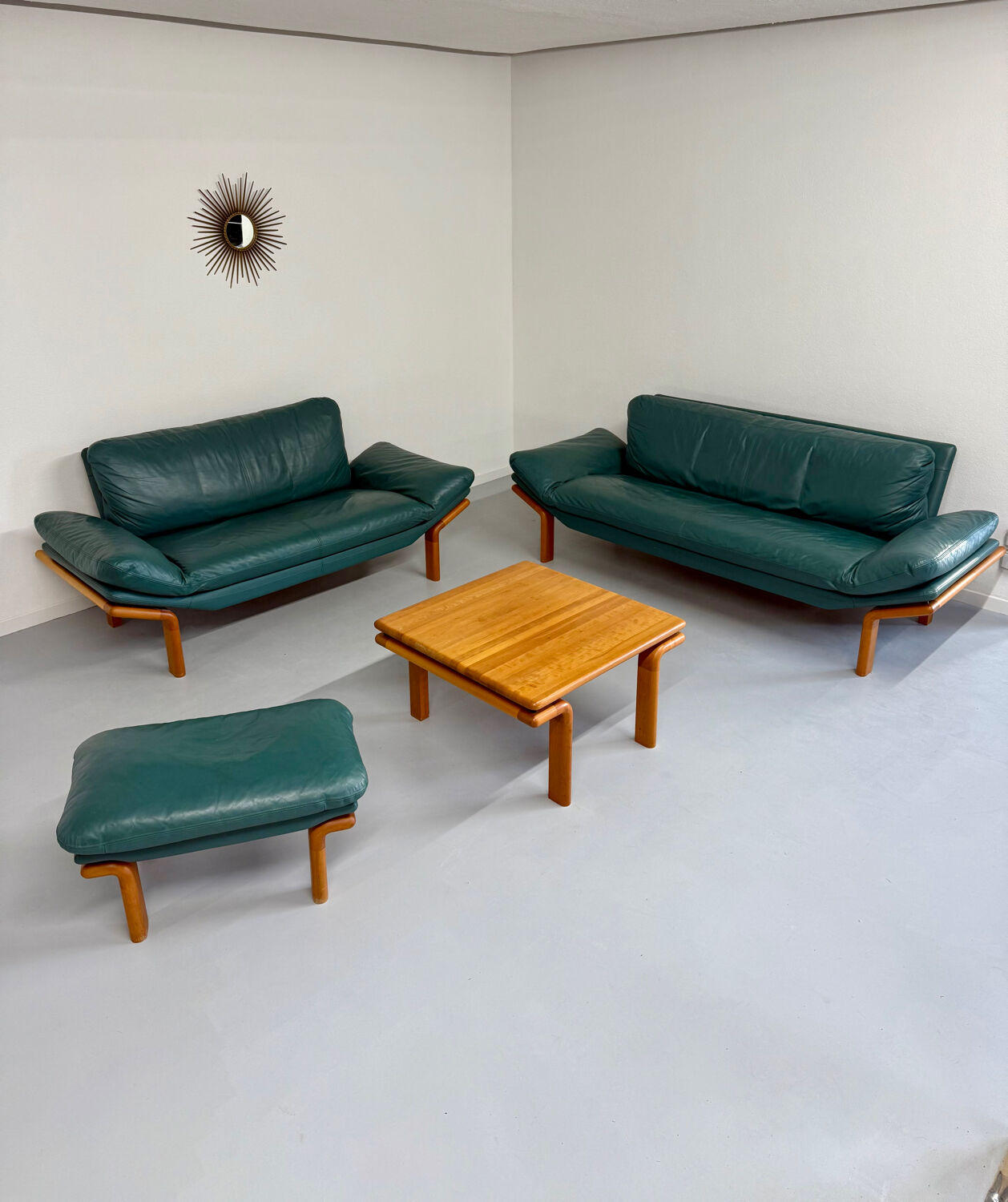 Salon complet canapé cuir teck design scandinave Komfort Danish