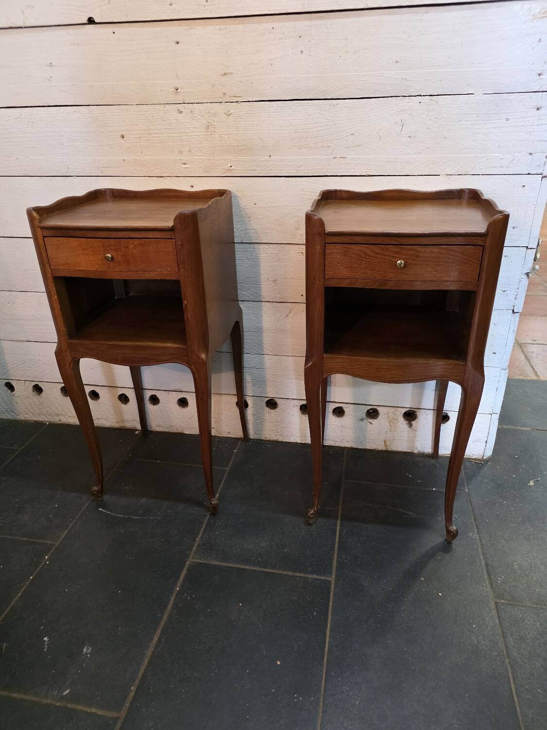Pair of Louis XV style oak bedside tables