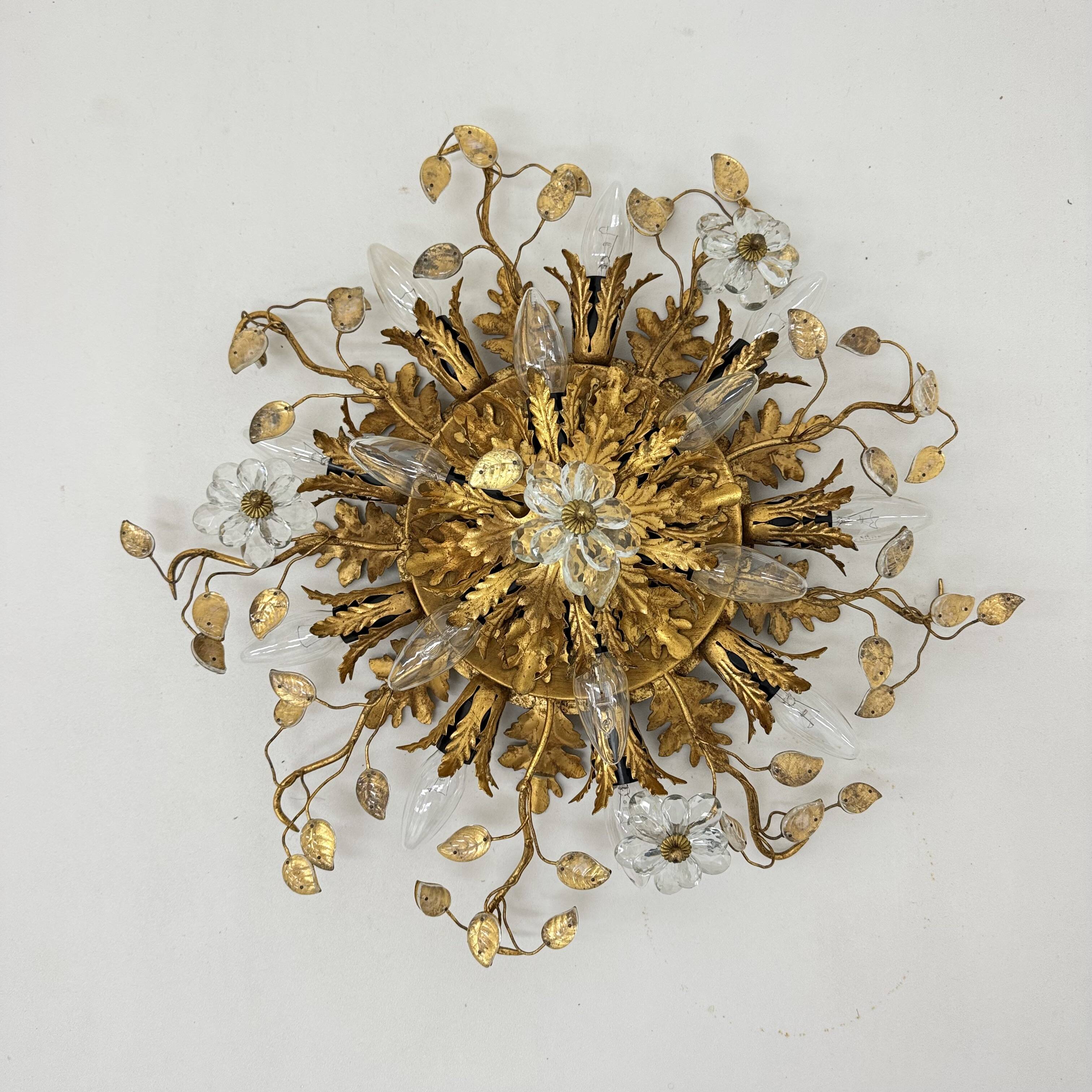 Gold-Plated Metal & Murano Crystal Flowers Flush Mount from Banci Firenze