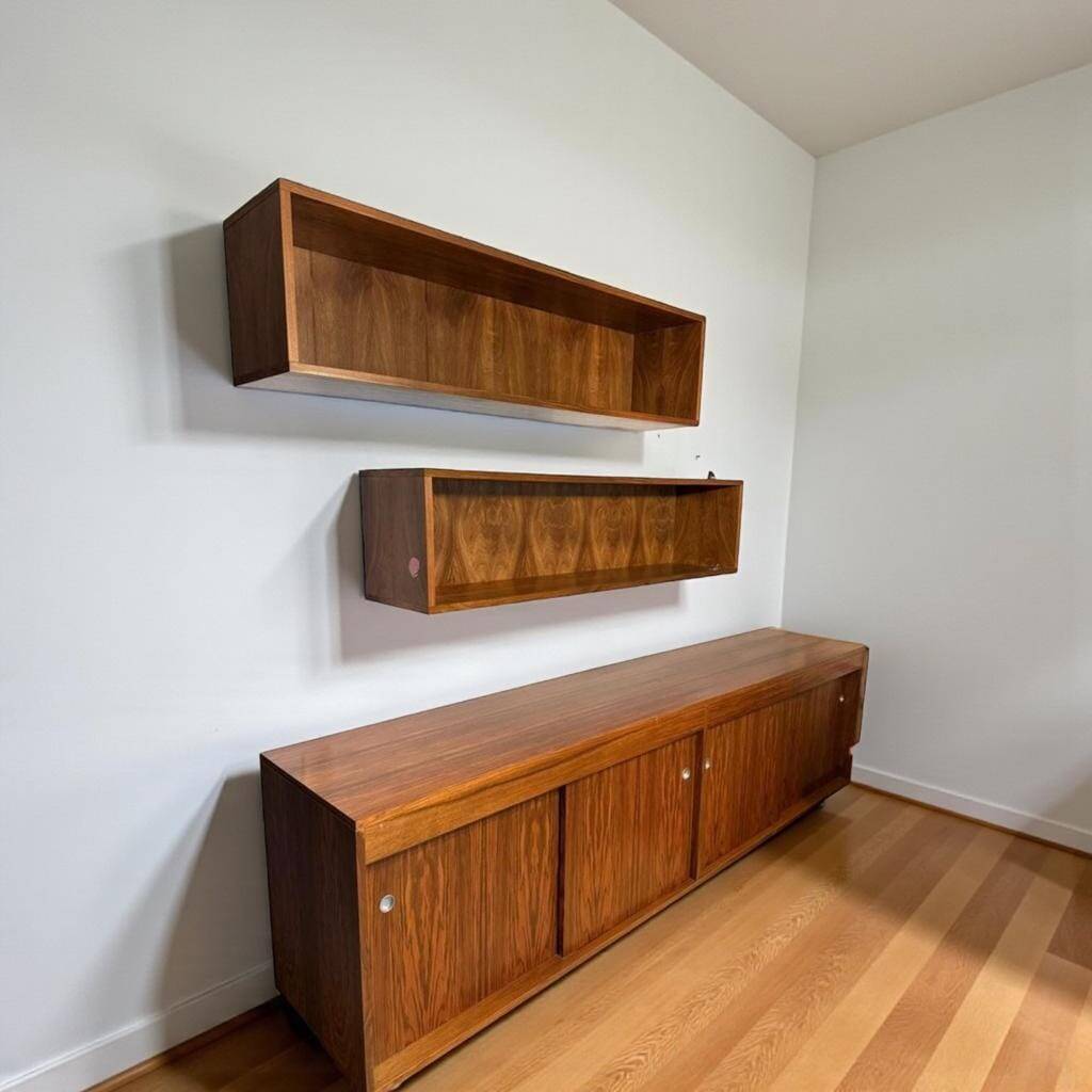 Vintage XL wooden wall cabinet / wardrobe with sliding doors