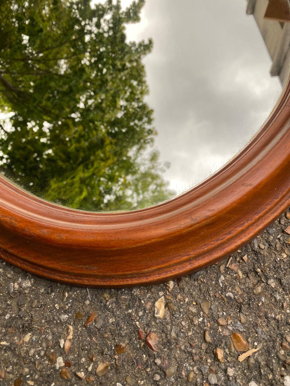 Vintage oval mirror in solid wood 1960 60x48cm