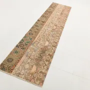 Brown Cream Vintage Persian Runner Rug, Rugs For Rustic Hallway, 74x327Cm