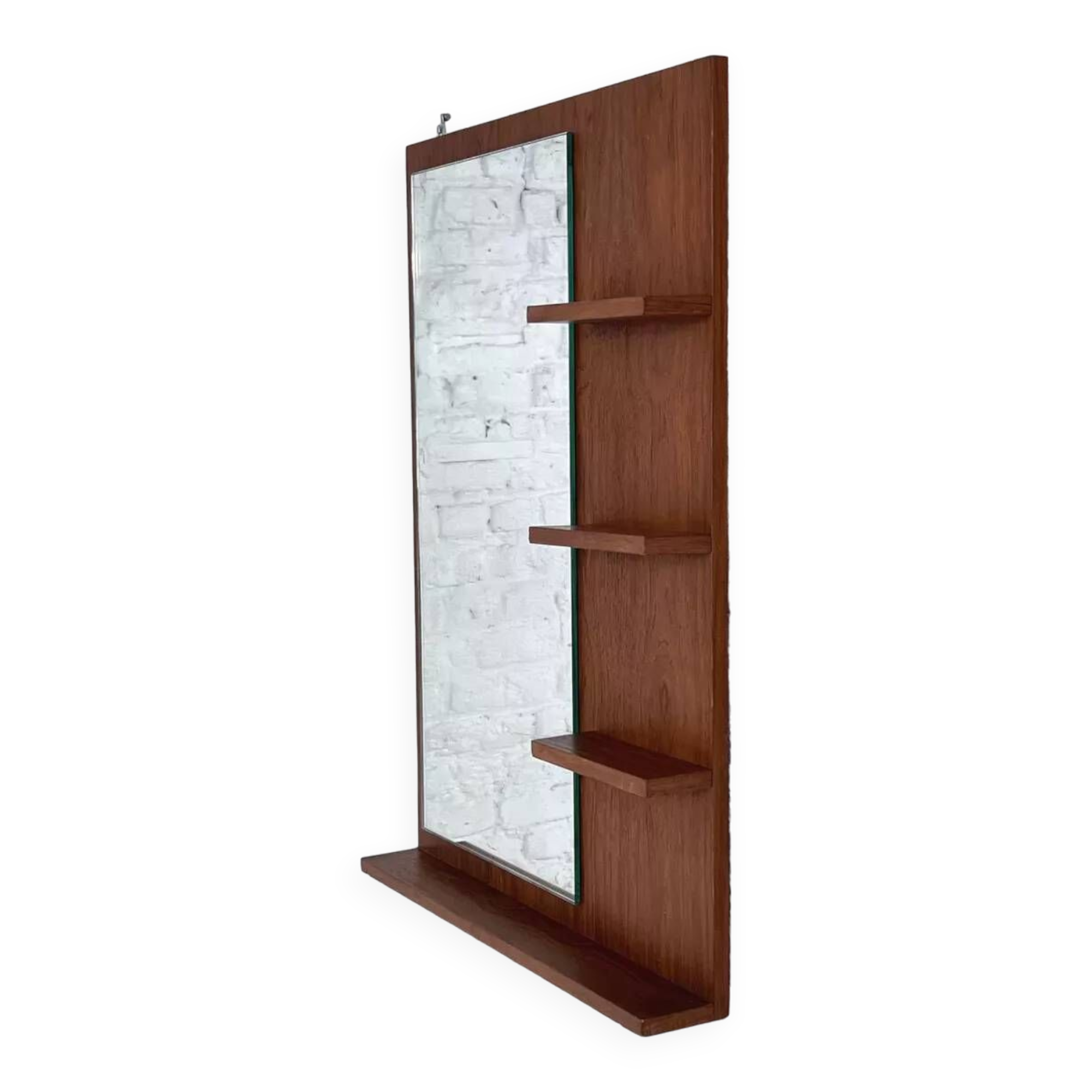 Scandinavian wooden mirror with integrated shelves