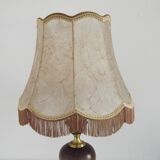 Vintage French Country Style Lamp Turned Wood Base & Hide Skin Shade