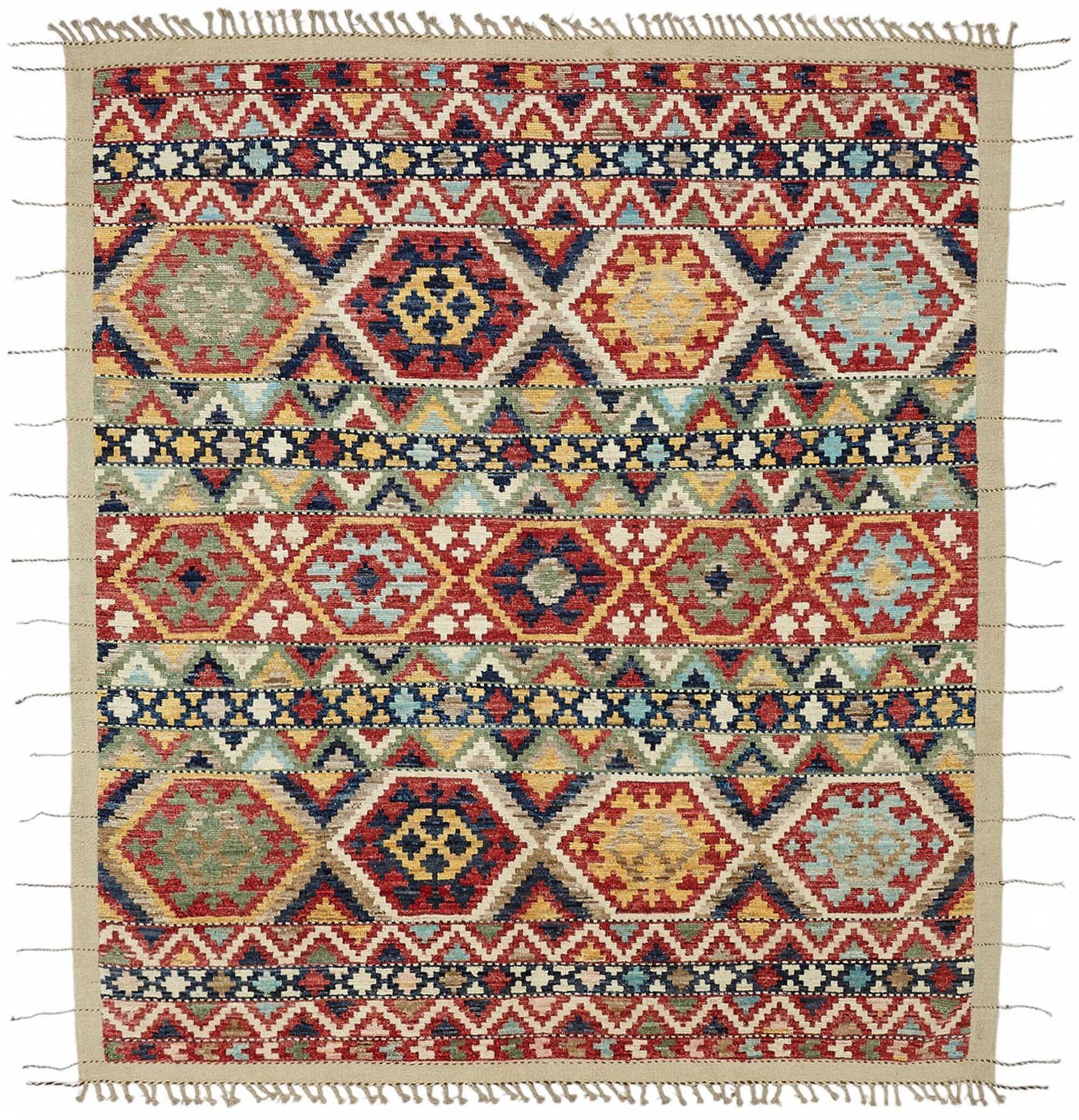 Hand-Knotted Tribal Unique 259 cm x 299 cm Multicolor Wool Carpet