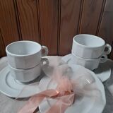 4 cups & sub-cups bistrot Pillivuyt, vintage 70's