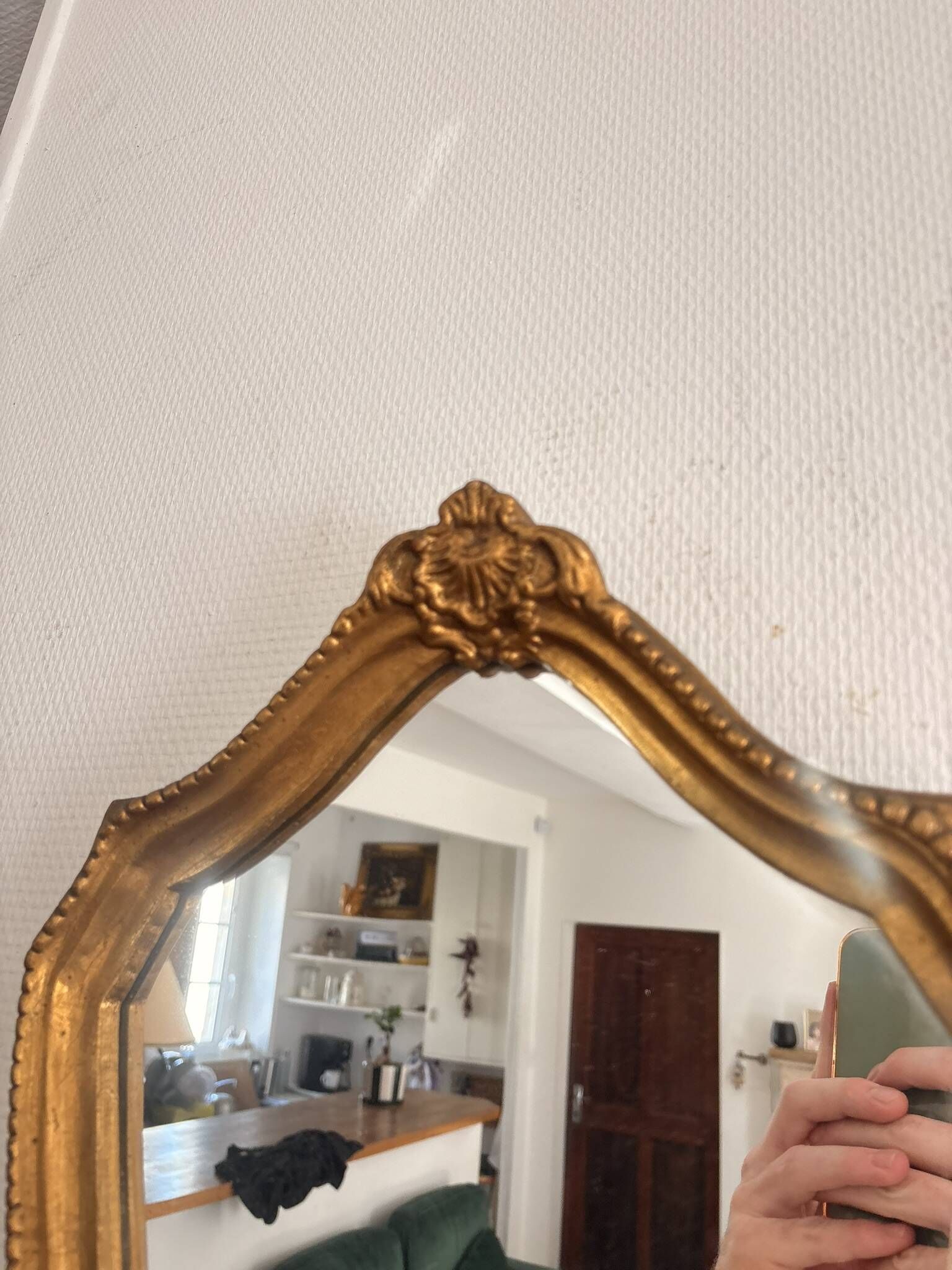 Golden Mirror Wood Rocaille Louis XV Rococo Golden Mirror Wood Shell