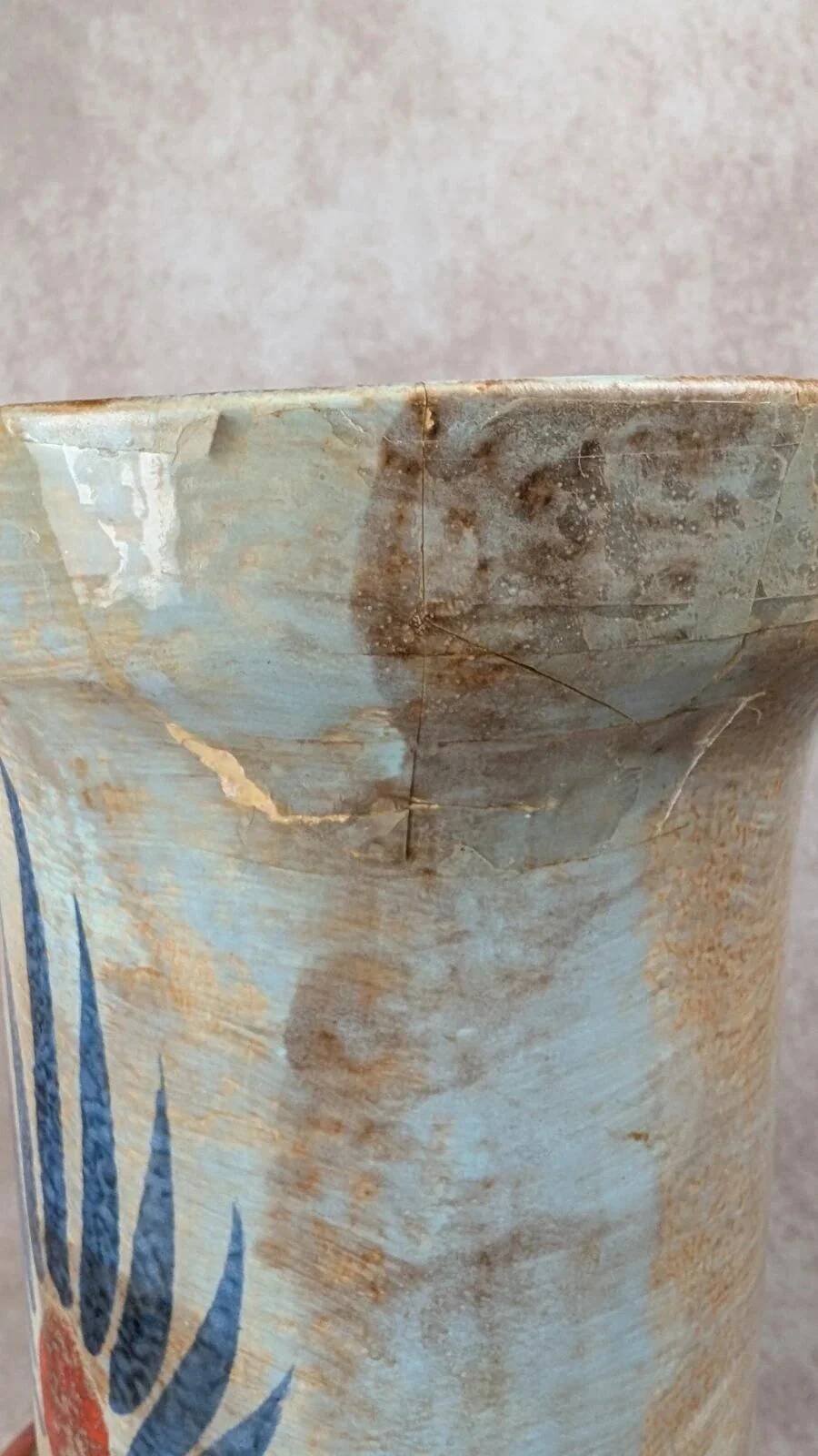 Large vintage vase Saint-Clément France – hand-painted floral decoration