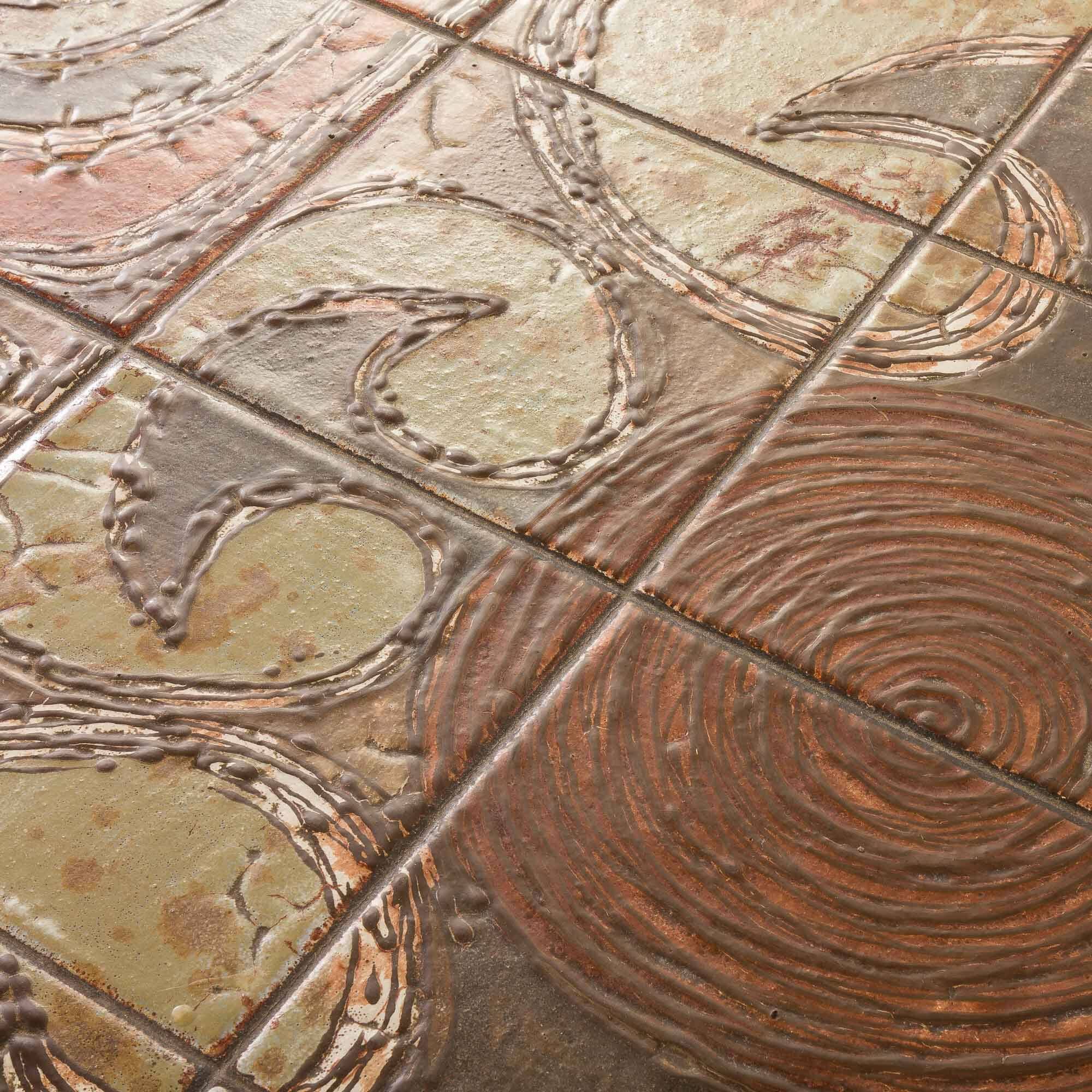 Ox Art extra large coffee table in teak and ceramic tiles, Denmark 1970s